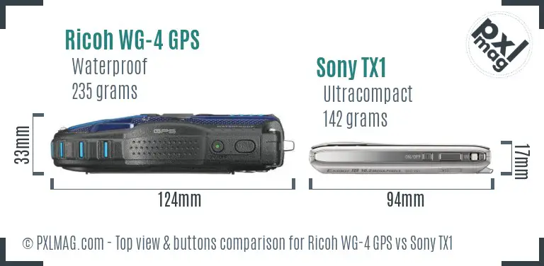 Ricoh WG-4 GPS vs Sony TX1 top view buttons comparison