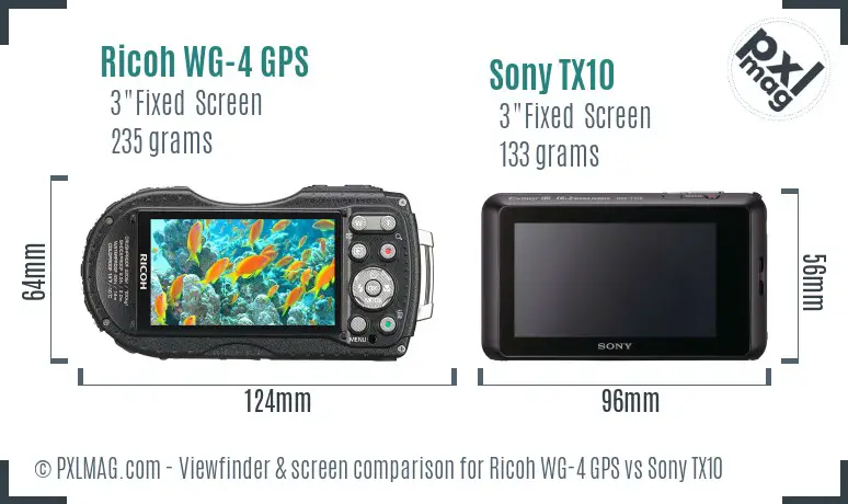 Ricoh WG-4 GPS vs Sony TX10 Screen and Viewfinder comparison