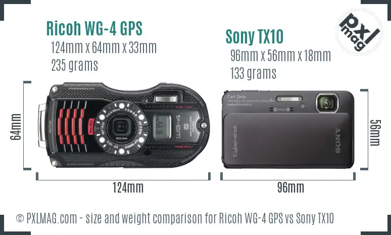 Ricoh WG-4 GPS vs Sony TX10 size comparison