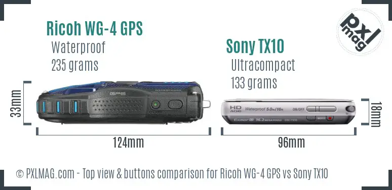 Ricoh WG-4 GPS vs Sony TX10 top view buttons comparison