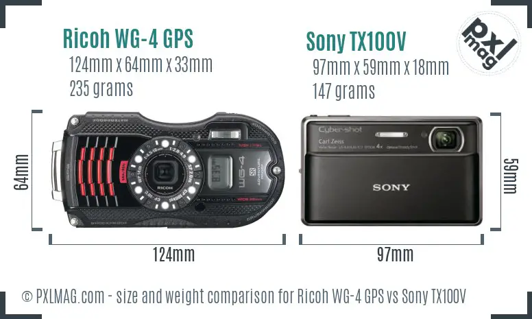 Ricoh WG-4 GPS vs Sony TX100V size comparison