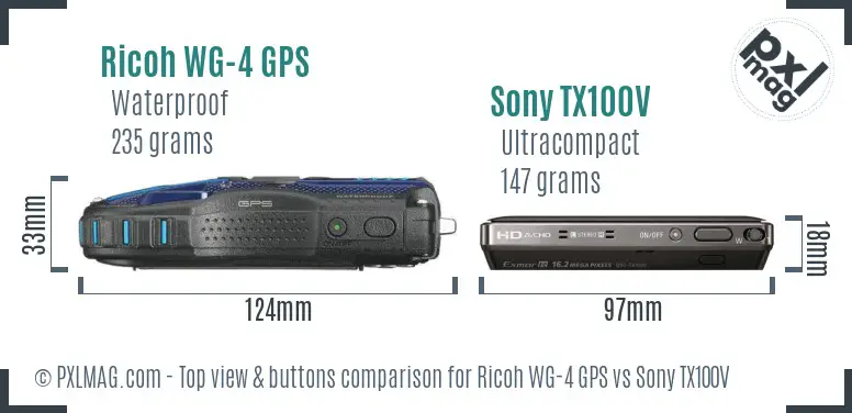 Ricoh WG-4 GPS vs Sony TX100V top view buttons comparison