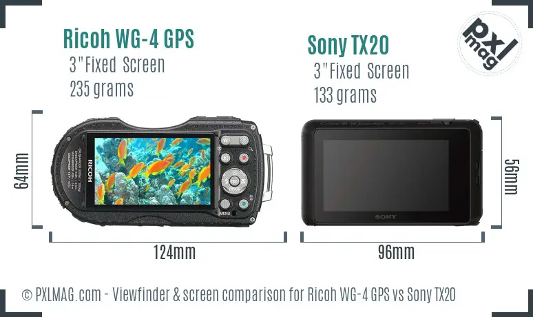 Ricoh WG-4 GPS vs Sony TX20 Screen and Viewfinder comparison