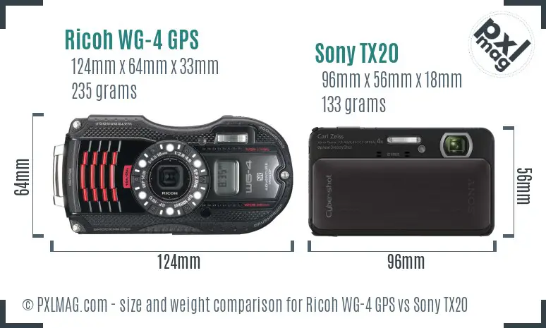 Ricoh WG-4 GPS vs Sony TX20 size comparison