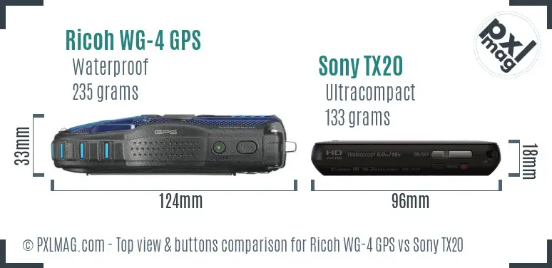Ricoh WG-4 GPS vs Sony TX20 top view buttons comparison