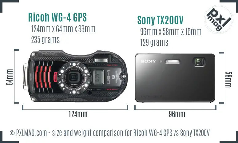 Ricoh WG-4 GPS vs Sony TX200V size comparison