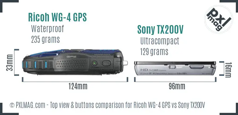 Ricoh WG-4 GPS vs Sony TX200V top view buttons comparison