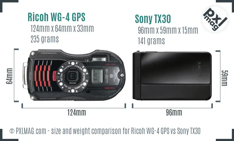 Ricoh WG-4 GPS vs Sony TX30 size comparison