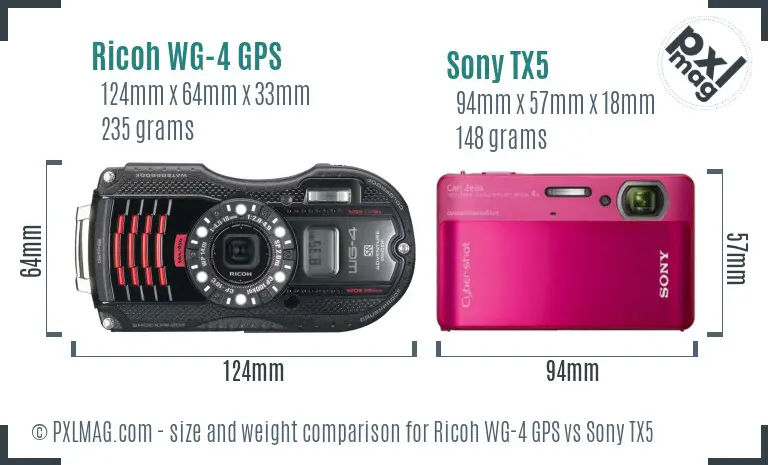 Ricoh WG-4 GPS vs Sony TX5 size comparison