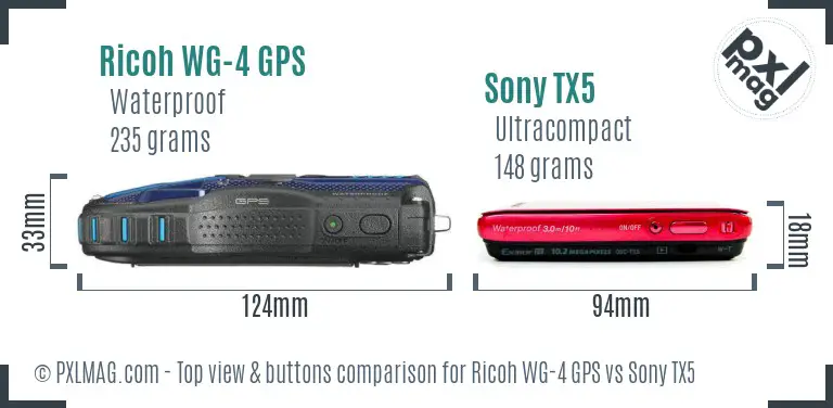 Ricoh WG-4 GPS vs Sony TX5 top view buttons comparison