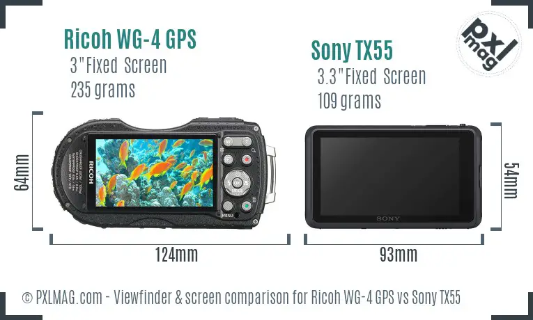 Ricoh WG-4 GPS vs Sony TX55 Screen and Viewfinder comparison