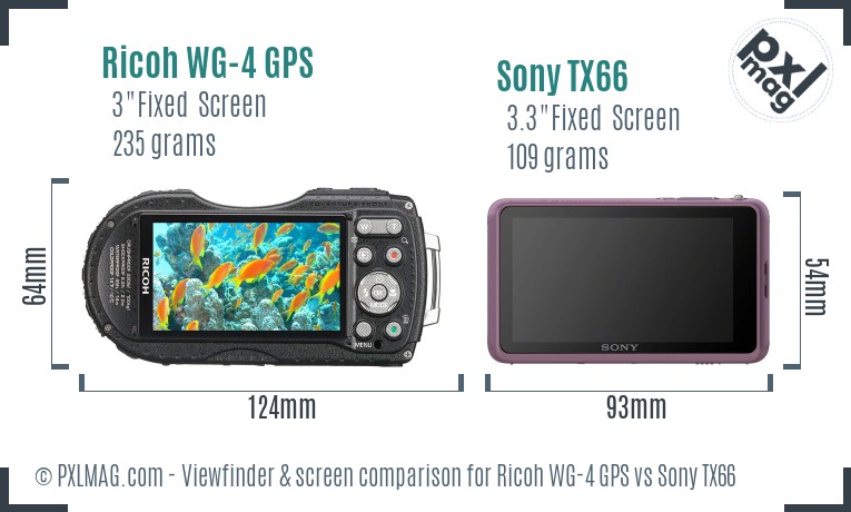 Ricoh WG-4 GPS vs Sony TX66 Screen and Viewfinder comparison