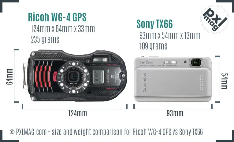 Ricoh WG-4 GPS vs Sony TX66 size comparison