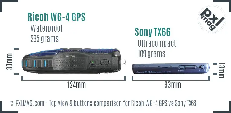 Ricoh WG-4 GPS vs Sony TX66 top view buttons comparison