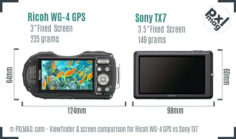 Ricoh WG-4 GPS vs Sony TX7 Screen and Viewfinder comparison