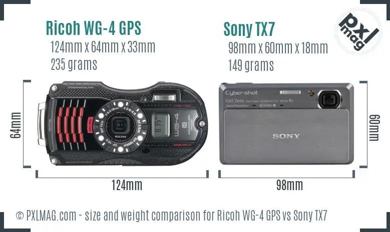 Ricoh WG-4 GPS vs Sony TX7 size comparison