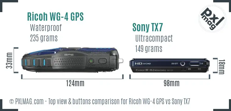 Ricoh WG-4 GPS vs Sony TX7 top view buttons comparison