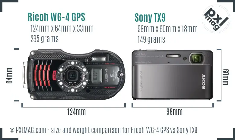 Ricoh WG-4 GPS vs Sony TX9 size comparison