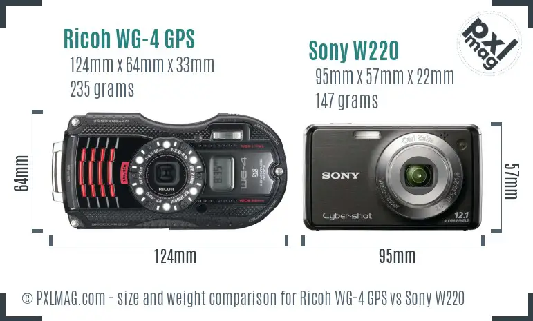 Ricoh WG-4 GPS vs Sony W220 size comparison