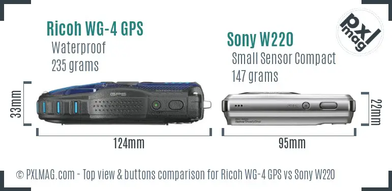 Ricoh WG-4 GPS vs Sony W220 top view buttons comparison