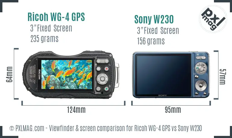 Ricoh WG-4 GPS vs Sony W230 Screen and Viewfinder comparison