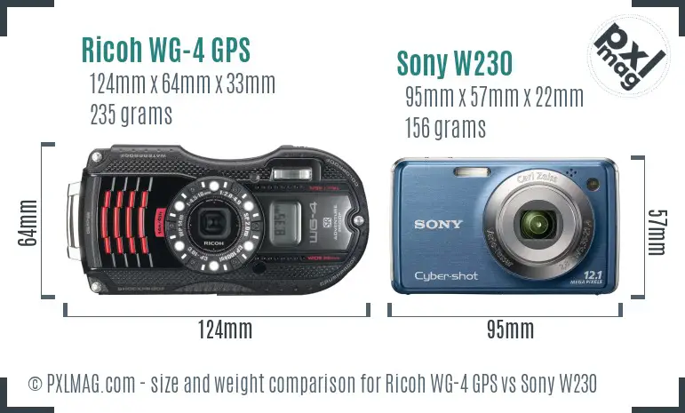 Ricoh WG-4 GPS vs Sony W230 size comparison