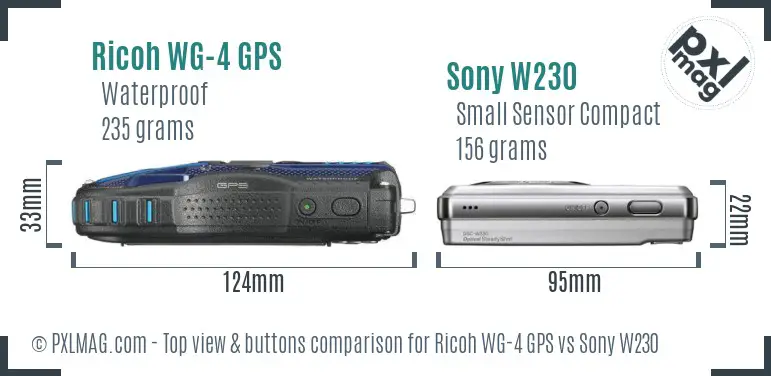 Ricoh WG-4 GPS vs Sony W230 top view buttons comparison
