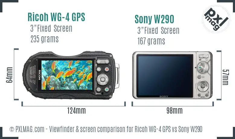 Ricoh WG-4 GPS vs Sony W290 Screen and Viewfinder comparison