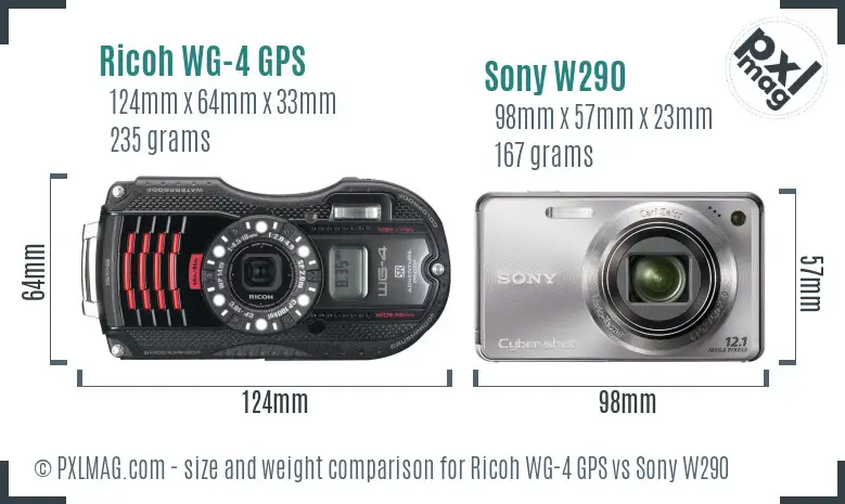 Ricoh WG-4 GPS vs Sony W290 size comparison