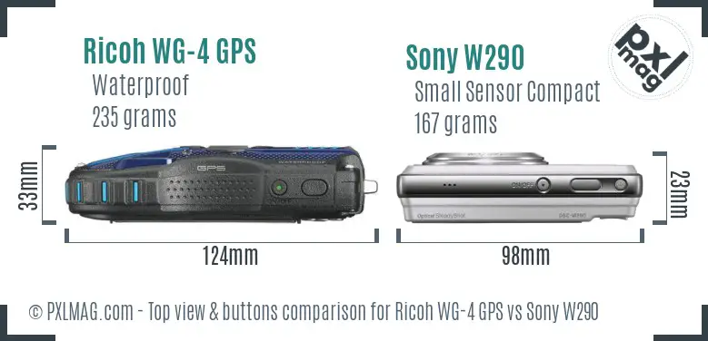 Ricoh WG-4 GPS vs Sony W290 top view buttons comparison