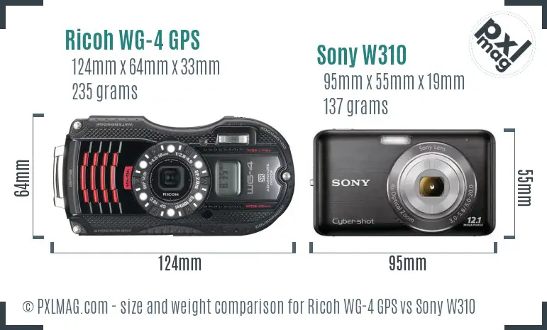 Ricoh WG-4 GPS vs Sony W310 size comparison