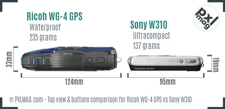 Ricoh WG-4 GPS vs Sony W310 top view buttons comparison