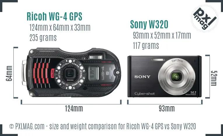 Ricoh WG-4 GPS vs Sony W320 size comparison
