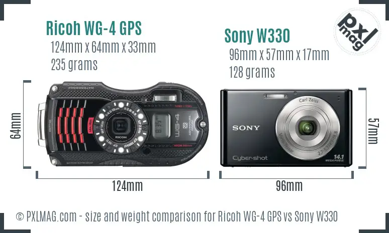 Ricoh WG-4 GPS vs Sony W330 size comparison