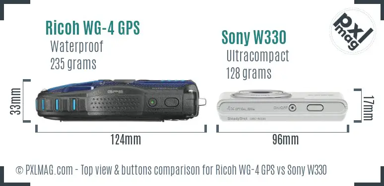 Ricoh WG-4 GPS vs Sony W330 top view buttons comparison