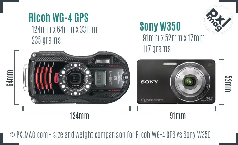 Ricoh WG-4 GPS vs Sony W350 size comparison
