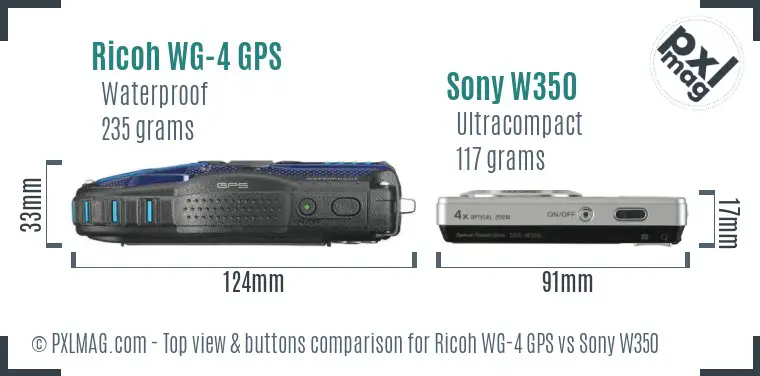 Ricoh WG-4 GPS vs Sony W350 top view buttons comparison