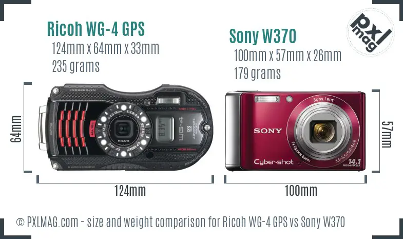 Ricoh WG-4 GPS vs Sony W370 size comparison