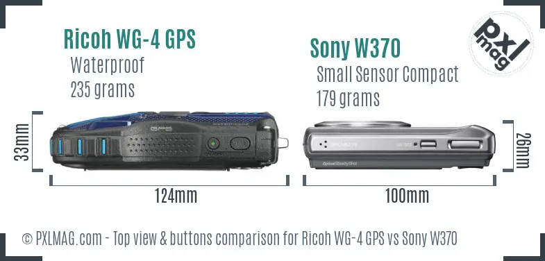 Ricoh WG-4 GPS vs Sony W370 top view buttons comparison