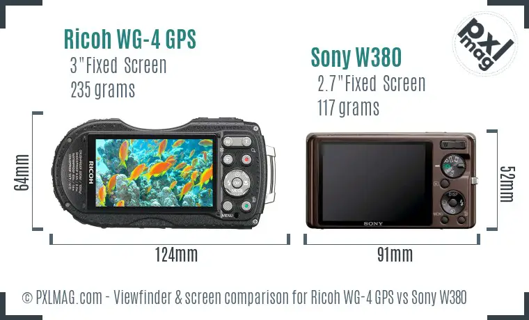 Ricoh WG-4 GPS vs Sony W380 Screen and Viewfinder comparison