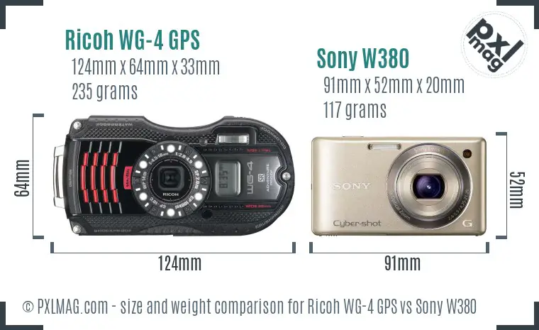 Ricoh WG-4 GPS vs Sony W380 size comparison