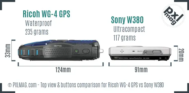 Ricoh WG-4 GPS vs Sony W380 top view buttons comparison
