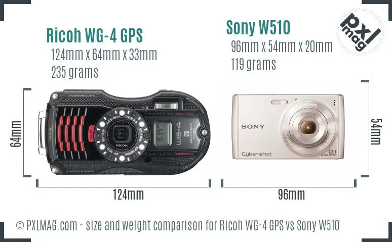 Ricoh WG-4 GPS vs Sony W510 size comparison