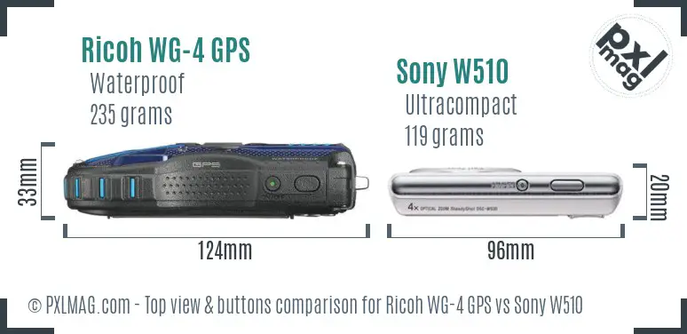 Ricoh WG-4 GPS vs Sony W510 top view buttons comparison