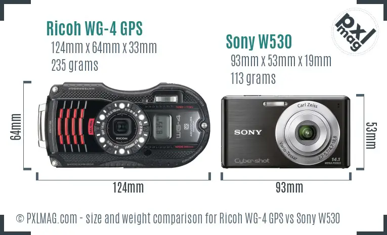 Ricoh WG-4 GPS vs Sony W530 size comparison
