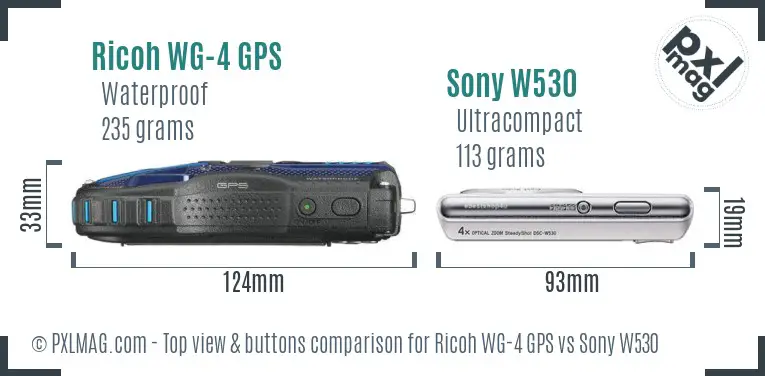 Ricoh WG-4 GPS vs Sony W530 top view buttons comparison