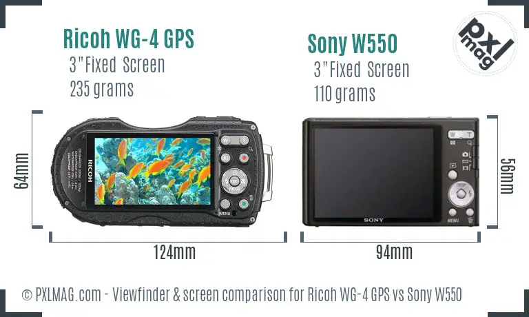 Ricoh WG-4 GPS vs Sony W550 Screen and Viewfinder comparison