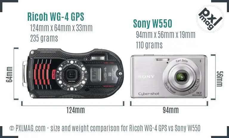 Ricoh WG-4 GPS vs Sony W550 size comparison