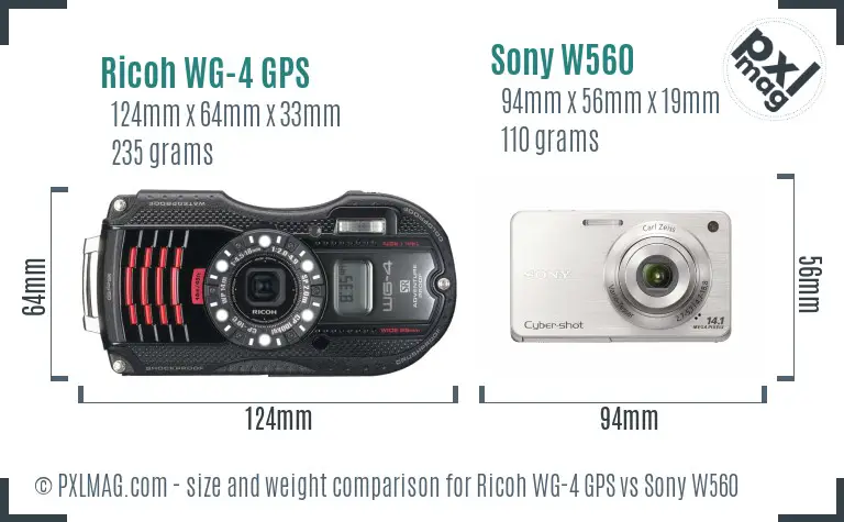 Ricoh WG-4 GPS vs Sony W560 size comparison