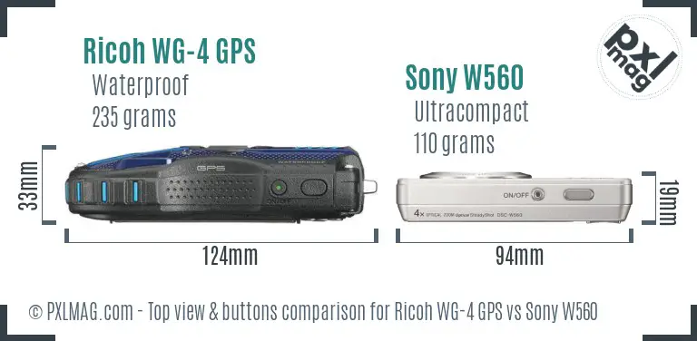 Ricoh WG-4 GPS vs Sony W560 top view buttons comparison